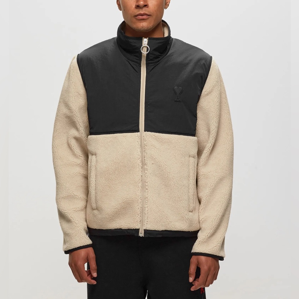 AMI Paris Fleece Jacket in Natural/Black